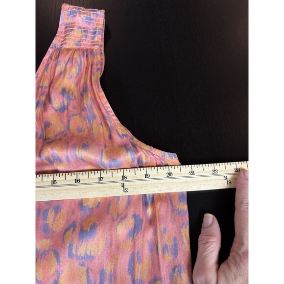 By Anthropologie Jumpsuit Pink Peach Print Size Large Cut Out Sleeveless Pockets - Picture 8 of 13